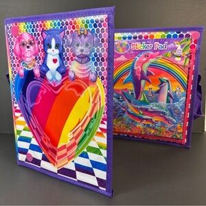 Rainbow Lisa Frank Heart Animal Binder w Sticker Pad